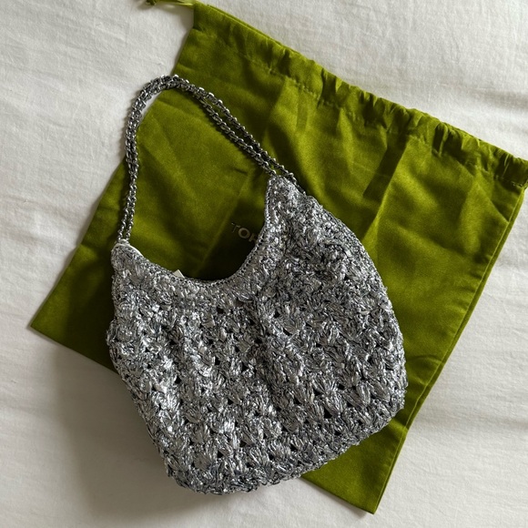 Silver Chainmail Women's MINI FLEMING WOVEN HOBO BAG by Tory Burch - Picture 1 of 9